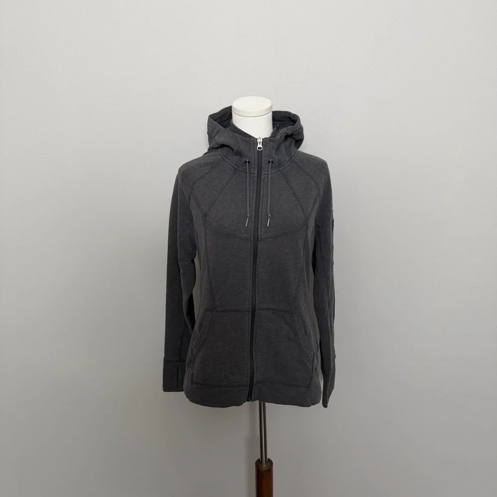 Athleta Jacket Hoodie Full Zip Thumbholes Athletic Lounge Stretch Pockets Grey